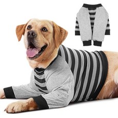 후아메이 강아지 회복용 소매 엘보 보호대 셔츠로 핥기 방지 관절 보호 애완동물 긴 슈트 앞다리 팔 상처 피부 상태 커버 퍼플 스트라이프 L, XXL(Weight:88-105lbs), Black Stripes