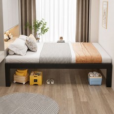 원룸 침실용 공간활용 저상형 다다미 침대프레임, 검은색+80mm야자섬유 매트리스