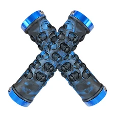 Propalm 산악 자전거 그립 미끄럼 방지 편안한 핸들 바 커버 알루미늄 잠금 링이있는 고무 커버 자전거 부, 01 Blue Bar Blue Ring