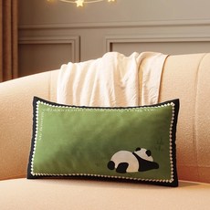 卡通熊貓長條抱枕套 床頭靠墊/腰枕/靠背 (不含芯 可拆洗), 格林團團綠底錦絨抱枕,45*45cm枕套