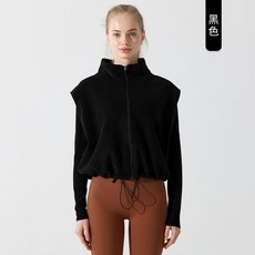 奧利絨 立領拉鏈馬甲, 黑色, 1套