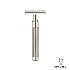 【CONQUEST】德國 MUHLE ROCCA R94 銀色消光刮鬍刀 不銹鋼材質 蜂巢狀結構手柄 封閉式 三件式, 1個, 1