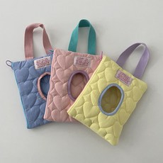 寶寶外出推車掛包拉鏈翻蓋濕巾盒紙巾盒純棉愛心絎縫便攜-時尚推車收納必備, 馬卡龍黃,17*21, 1個, 馬卡龍黃