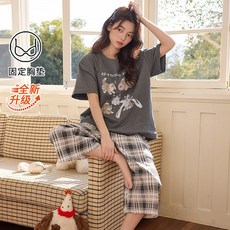 女士純棉短袖七分褲家居服套裝 自帶胸墊 夏季女款