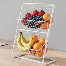 거와스 물빠짐 과일 바스켓 2단 간식 바구니, 1개, 화이트