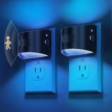 모션 센서와 황혼에서 새벽까지 이어지는 L LOHAS LED 야간 조명 30-100lm 조절 가능한 밝기로 벽에 꽂는 욕실 복도용 희미한 파란색 2팩, Black, 4, Amber