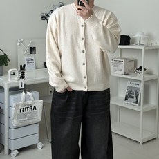 르위 라운드 오버핏 단추 가디건 스판 빅사이즈 니트 아우터