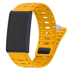 Lamshaw Amazfit Helio 밴드와 호환 땀 방지 스포츠 실리콘 Amazfit Helio 피트니스 트래커 손목 밴드와 호환되는 통기성 유니 스트랩 오렌지-옐로우