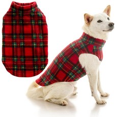 Gooby 강아지 스트레치 플리스 스웨터 조끼 그래스 그린 XS, Small Length (9"), 격자 무늬 레드