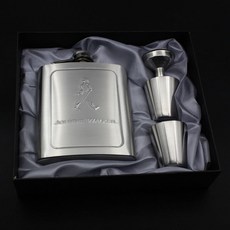 戶外隨身不銹鋼酒壺 便攜式含酒盃漏鬥 禮品酒壺套裝, 1個, 老人走路灰綢