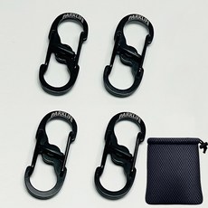파크라이프 고강도 양방향 미니 스텐 카라비너 도난방지 잠금장치 + 파우치 1개, 1세트, 블랙4개
