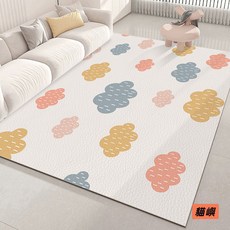 貓嶼 小清新幾何防水防油爬爬墊 免洗可擦兒童爬行毯 可剪裁皮革客廳地毯, 點綴格子,80*120cm(皮革）