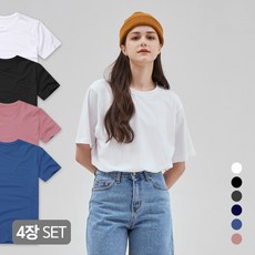 標準版型圓領短袖T恤, 白+黑+藍+粉