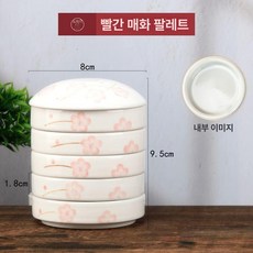 세라믹 접시 도자기 반찬 디저트 플레이팅 5단 그릇, 1개, 레드 플럼 블라썸 수제 평평한 전체, 기본 색상