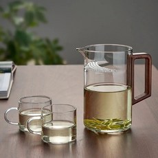 玻璃茶壺 月牙過濾茶水分離 綠茶泡茶器 透明功夫茶具, 1個, 望月壶+2只100ml把杯