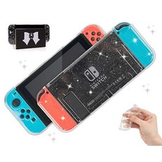 BelugaDesign 글리터 클리어 스위치 케이스 | 닌텐도 표준과 호환되는 쉘 도킹 가능한 크리스탈 보호 커버 (화이트 투명) 화이트 투명. 뒷면 182323 73297