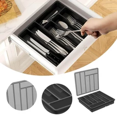 덮개가 있는 주방 서랍 및 조리대 식기 트레이 플라스틱 식기 및 식기 보관 및 정리 식사 준비 용기 유리, 01 China Mainland, 01 Black