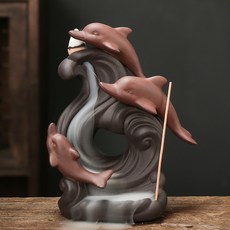 陶瓷倒流香薰爐 海豚戲水禪意擺件, 海豚戲水