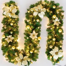 Liha 聖誕花環 2.7M 門掛聖誕花環 帶LED燈工藝聖誕球人造花聖誕樹裝飾品, 1個, 金