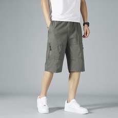 純棉七分褲中年男士純棉短褲爸爸夏季薄款休閒褲沙灘寬鬆大碼中褲, 4XL(170-190)