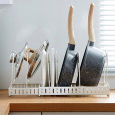 싱크대 후라이팬받침대 도마꽂이 조리대 냄비뚜껑거치대, E길이조절 후라이팬 냄비 거치대 화이트