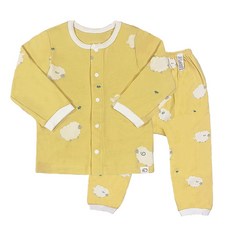 그린베베 국내생산 봄가을용 아기내복 베베 노랑양 양면내의