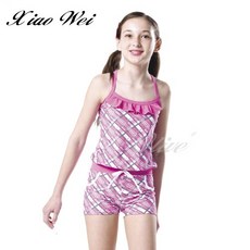 梅林品牌【粉彩斜格紋】女童連身褲泳裝 (10-14歲) 小薇的店
