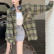 투니스 여성 빈티지 캐주얼 체크 긴소매 셔츠