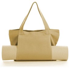 요가 매트 토트백 사이드 포켓이 캔버스 짐 가방 운동 필라테스 여행 일상용, 1개, 4. Beige