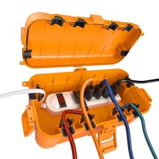 Flemoon 투명 뚜껑이 있는 중형 야외 전기 박스 방수 기능 광전지 조명 센서 타이머 전원 스트립 콘센트 플러그 소켓용 내후성 연장 코드 커버 투명 및 그레이, 1개, 주황색