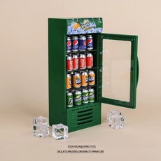 迷你冰箱貼 可樂冰櫃磁吸 家用冰箱裝飾 超市冰櫃模型 微縮場景擺件, 綠色雪碧冰櫃+30瓶子+磁吸貼