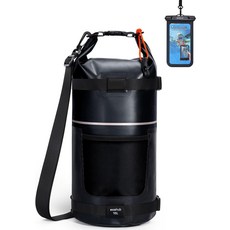 여성용 ECOHUB 방수 드라이 백팩 5L0L20L 롤탑 경량 스지 휴대폰 케이스 포함 여행 카약 하이킹용, 10L, Black