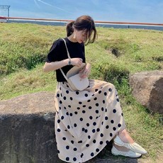 超值 小個子時尚夏季新款服裝法國過膝長款復古波點兩件套裝半身連衣裙 副廠商品