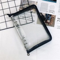 A6/A5活頁收納冊：透明閃粉PVC軟殼，拉鍊袋手賬替芯，6孔活頁夾, 拉鏈款a5純凈黑無內頁, 1個