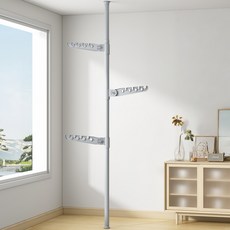 MEFUN 폴행거 무타공 빨래건조대 스탠드형 빨래건조대 접이식 폴행거 높이조절 일자식 옷걸이 접이식날개 공간절약 튼튼한행거, 그레이