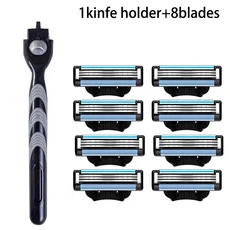 남성 핫셀링 수동 면도기 5중날 스테인리스 스틸 칼날 피부 손상 없음 옛날 스타일, 07 8 blades