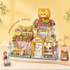 炫本舖LOZ街景積木系列，日式居酒屋冰店章魚燒店水產店驛站雜貨店糖果屋大貓禮品店，鑽石微型積木玩具, 1個, 1377大貓禮品店(917片), Multicolor