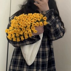 꽃다발담요 어버이날선물 뜨개꽃다발 완제품 여친선물, 오프화이트+옐로우 릴리