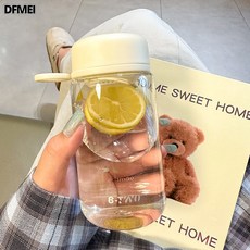 DFMEI 簡約塑料杯子戶外大容量水杯男女生帶刻度印字隨手水杯, 1個, 1L, 白色-提手拉環杯:400ml