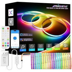 MIWISE RGB 스마트 IC COB LED 스트립 라이트 20피트 컬러 체이스 플렉시블 DC24V 테이프 WS2811 주소 지정 가능 리본 파티/홈/오피스 DIY 조명 프로, RGB Full Color (Kit), 32.8 ft