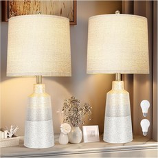 24.5인치 세라믹 테이블 램프 2종 세트 3방향 디밍 전구가 있는 거실용 회전 스위치 리넨 쉐이드가 모던 침실용 침대 사이드 세트불 포함, 1개