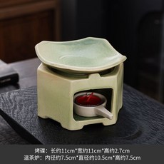 陶瓷溫茶爐 粗陶手作日式薰香爐, 1個, 【古典綠】,茶葉增香烤碟