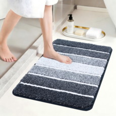 FloorHug 욕실 발매트 미끄럼방지 강력흡수 포근포근 극세사 빨아쓰는 매트, 블루 스트라이프