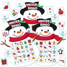 해외 Blosssound 24인용 생일 빙고 게임 해피 버스데이 카드 성인용 재미있는 파티 가족 활동 선물 대형 그룹 교실 미국매장정품+ 1724418, 눈사람.