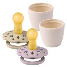 BIBS 乳膠安撫奶嘴 2入+奶嘴保護蓋 2入, 第1階段(0~6個月), 丁香紫+香草米