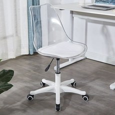 회의용 의자 바퀴달린 사무실 등받이 컴퓨터 공부 학생, 팔걸이 없음, 투명 화이트 쿠션