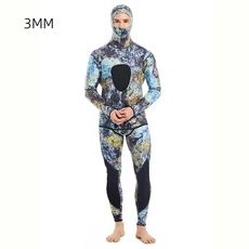 잠수복 남자 1.5/3MM 프렌 후드 따뜻한 잠수복 위장 분할 사냥 물고기 사냥 스쿠버 스노클링 서핑 수영복, 03 XL, 02 mosaic 3MM