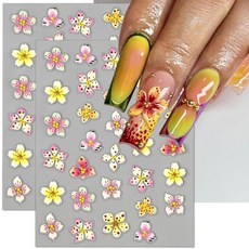 5d 엠보싱 스팟 플라워 네일 스티커 하와이안 트로피컬 난초 백합 꽃 스티커 네일 디자인 다채로운 벚꽃 자두 꽃 네일 데칼 릴리프 플라워 스티커 네일 용품 액세서리