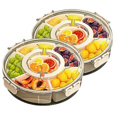 Qiaokao 다용도 원형 회전식 밀폐형 6구 플레이트 28x28x8cm, 2개, 2500ml