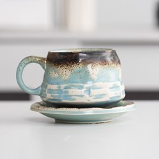 歐式復古輕奢感拉花杯, 1個, 竹絲套杯-(天藍色)210ml:180